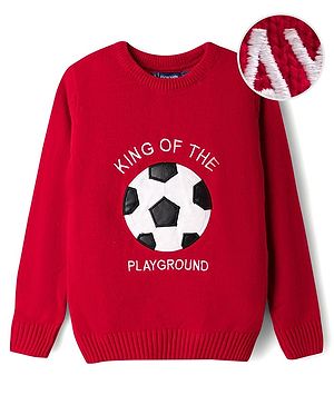 Pine Kids Knit Full Sleeves Sweaters with Foot Ball Patch - Maroon