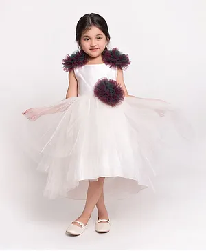 Jelly Jones Sleeveless Flower Embellished Fit & Flare Netted Dress - White