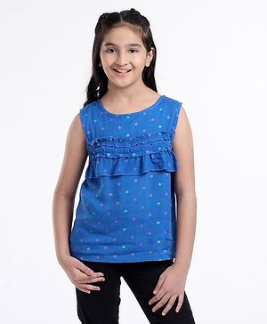 Pine Kids Sleeveless Printed Bio-Wash Top - Blue