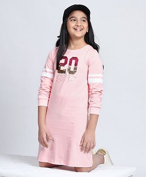 Pine Kids Full Sleeves Frock with Sequin Work - Pink