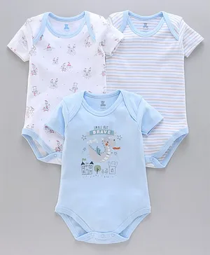 I Bears Half Sleeves Printed Onesies Pack of 3 - Blue