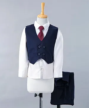 Babyhug Full Sleeves 3 Piece Party Suit with Tie - Navy Blue