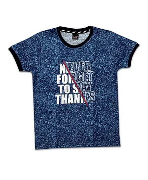 LEO Never Forget To Say Thanks Print Half Sleeves Tee - Royal Blue