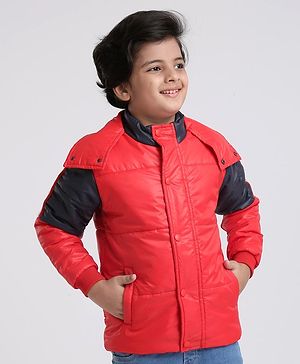 Pine Kids  Medium Winter Full Sleeves Padded Jacket With Neck Band- Red