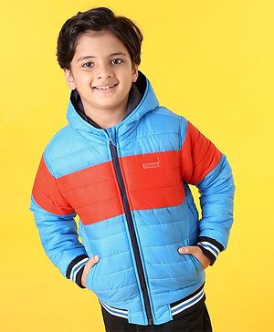Pine Kids Full Sleeves Color Block Hooded Jacket - Blue