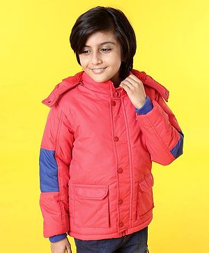 Pine Kids Full Sleeves Jackets with Detachable Hoodie - Red
