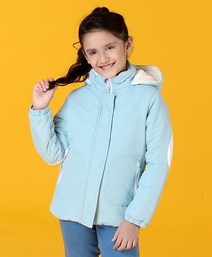 Pine Kids Full Sleeves Medium Winter Padded Jacket with Hoodie - Blue