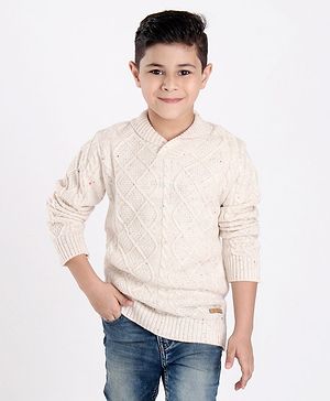 Pine Kids Full Sleeves Cable Knit Sweater - White