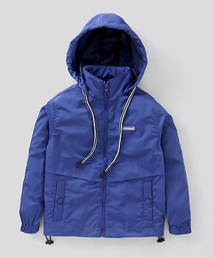 Pine Kids Full Sleeves Hooded Jacket Solid & Tape Applique - Blue
