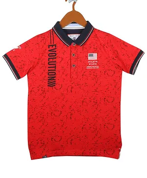 Monte Carlo Half Sleeves Evolution Print T-Shirt - Red