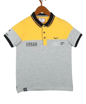Monte Carlo Half Sleeves Urban Cult Print T-Shirt - Mustard Grey