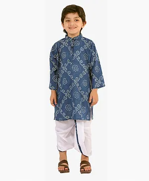 BuzzyBEE Full Sleeves Floral Print Kurta With Dhoti - Blue