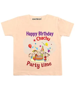 KNITROOT Half Sleeves Happy Birthday Chachu Printed Tee - Peach