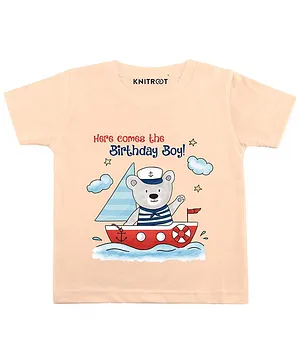 KNITROOT Half Sleeves Birthday Bow Sail Print Tee - Peach