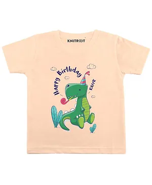 KNITROOT Half Sleeves Dinosaur Print Tee - Peach
