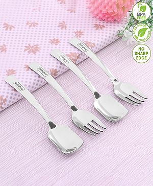 Babyhug Stainless Steel Ice Cream Spoon & Fork Set of 4 - Silver