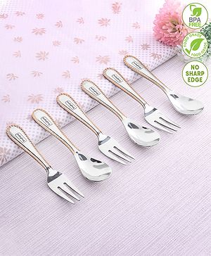 Babyhug Stainless Steel Spoon & Fork Set of 6 - Silver