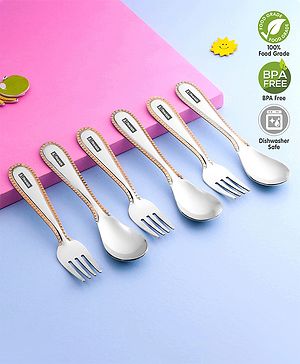 Pine Kids Stainless Steel Spoon & Fork Pack of 6 - Length 16 cm Each