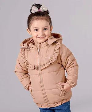 Babyoye Full Sleeves Polyester Hooded Padded Jacket - Brown