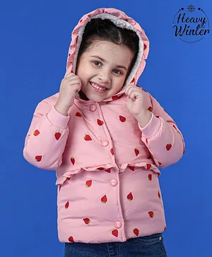 Babyoye Full Sleeves Hooded Jacket Strawberry Print - Light Pink