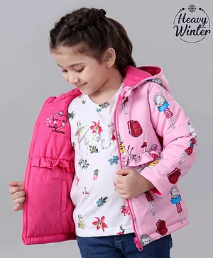 Babyoye Full Sleeves Hooded Reversible Polyester Jacket  - Pink