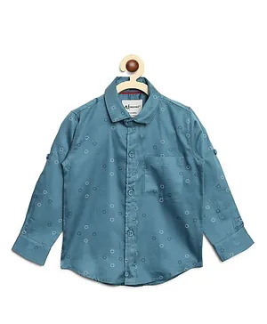 AJ Dezines Full Sleeves Flower Design Shirt - Blue
