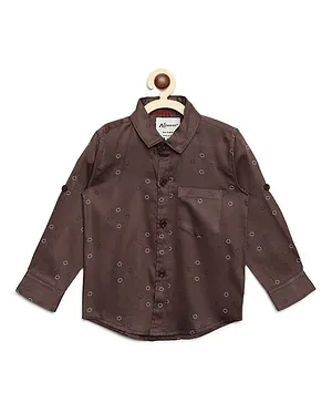 AJ Dezines Full Sleeves Flower Design Shirt - Brown