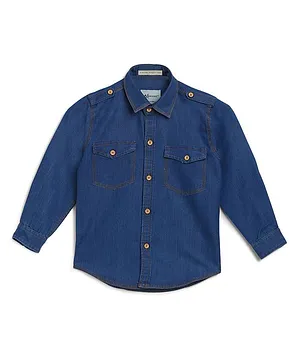 AJ Dezines Full Sleeves Solid Denim Shirt - Blue