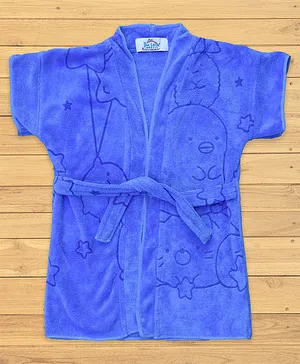 The Little Lookers Half Sleeves Bath Robe Bear Print - Blue