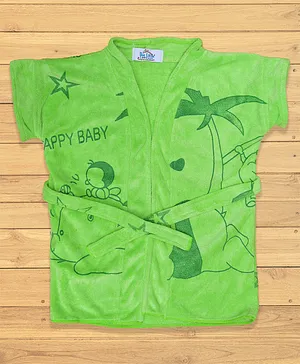The Little Lookers Half Sleeves Bath Robe Bear Print - Green