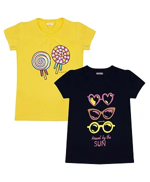 Luke and Lilly Short Sleeves Glasses & Candy Print Pack Of 2 Tee - Yellow Blue