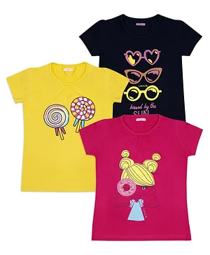 Luke and Lilly Short Sleeves Girl Printed Cotton T-Shirt Pack of 3 - Multicolor
