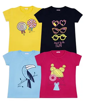 Luke and Lilly Short Sleeves Goggles Printed Cotton T-Shirt Pack of 4 - Multicolor