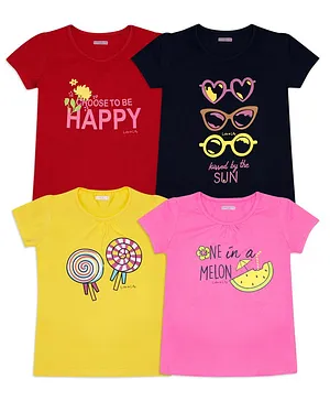 Luke and Lilly Short Sleeves Lolly Printed Cotton T-Shirt Pack of 4 - Multicolor