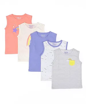 Mi Arcus Pack Of 5 Sleeveless Solid & Rainbow Printed Vest - Multi Colour