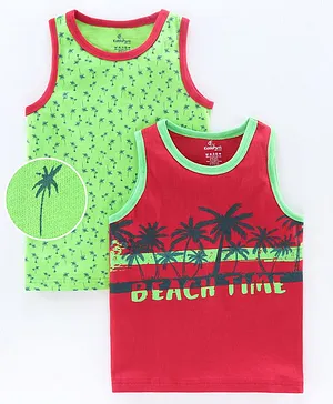 Kiddopanti Sleeveless Pack Of 2 Beach Time Print Tee - Green Red