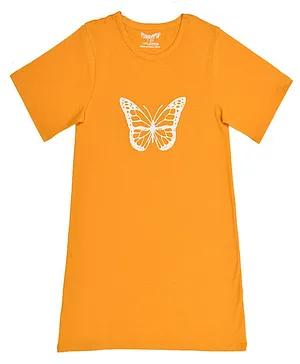 Funkrafts Half Sleeves 100% Cotton Butterfly Print Night Dress - Yellow