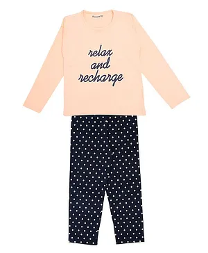 Funkrafts Full Sleeves 100% Cotton Relax & Recharge Print Night Suit - Peach