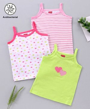 Babyhug Singlet Sleeves 100% Cotton Antibacterial Finish Slips Sea Pack of 3 - Pink Green