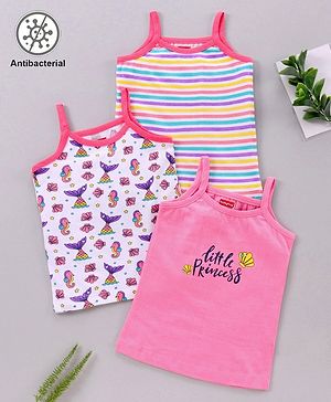 Babyhug Singlet Sleeves 100% Cotton Antibacterial Finish Slips Sea Pack of 3 - Pink