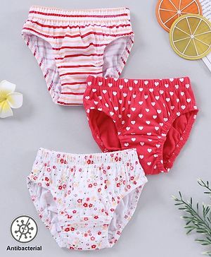 Babyhug 100%Cotton Antibacterial Panties Pack of 3 - Red White