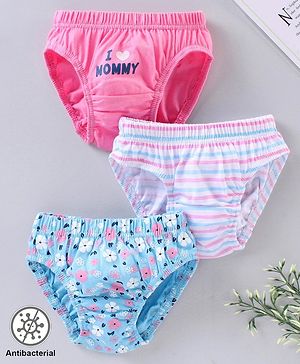 Babyhug 100% Cotton Antibacterial Finish Panties Pack of 3 - Pink White Blue