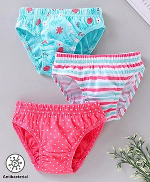 Babyhug 100% Cotton Antibacterial Finish Panties Pack of 3 - Pink White Blue