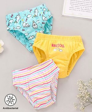 Babyhug 100%Cotton Antibacterial Panties Pack of 3 - Blue Yellow Multicolour