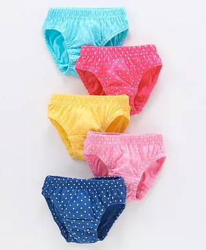 Babyhug 100% Cotton Antibacterial Finish Panties Polka Dot Print Pack of 5 - Navy Pink Yellow Blue