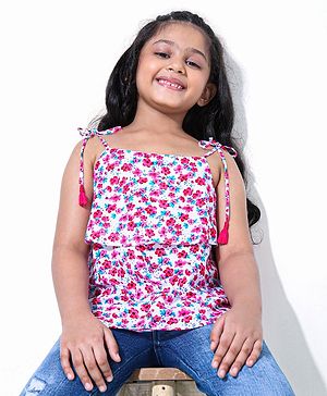 Babyhug Singlet Sleeves Top Floral Print - Pink