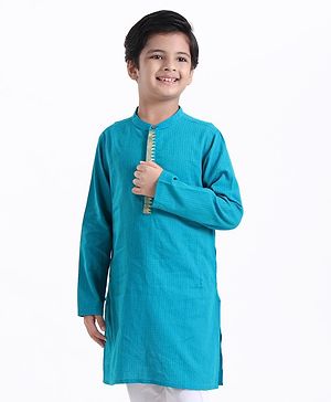 Pine Kids Full Sleeves Kurta With Embroidered Placket - Blue