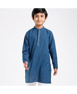 Pine Kids Full Sleeves Kurta With Embroidered Placket - Blue