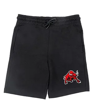 Wear Your Mind Angry Bull Graphic Print Detailing Shorts - Black