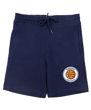 Wear Your Mind Graphic Basketball Print Shorts - Navy Blue